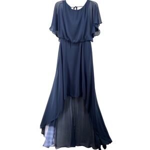NWT Jenny‎ Packham Dress Sz 8 Flutter Sleeve High-Low Cocktail Style JP1031 Blue
